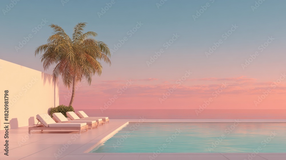 Fototapeta premium Relaxing sunset by the poolside