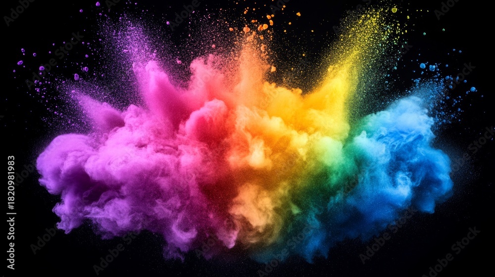 Naklejka premium Dynamic Color Burst An Abstract Explosion of Rainbow Hues and Vibrant Pigments in Motion