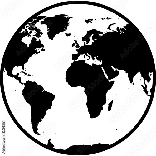 Woodcut Style Vector World Map Globe Graphic, Global Unity and Planet Earth Icon for Human Rights Day Concepts