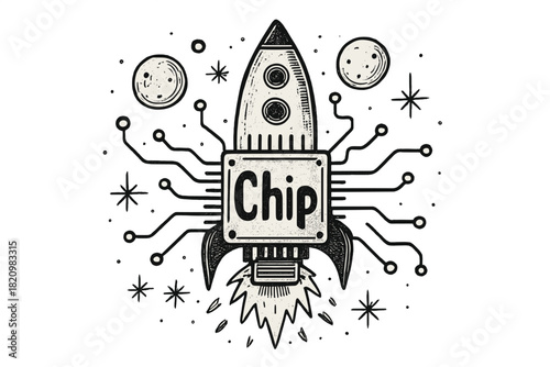 Rocket with the word "chip" written on it