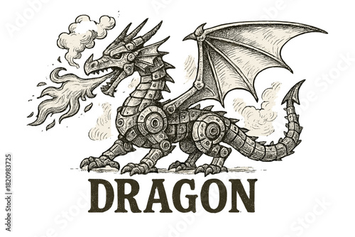 Dragon with a flame coming out of its mouth