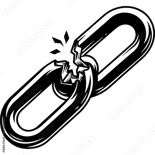 Woodcut Style Broken Chain Vector for Human Rights Day. Symbol of Freedom, Liberation, and Breaking Shackles. Engraved Illustration.