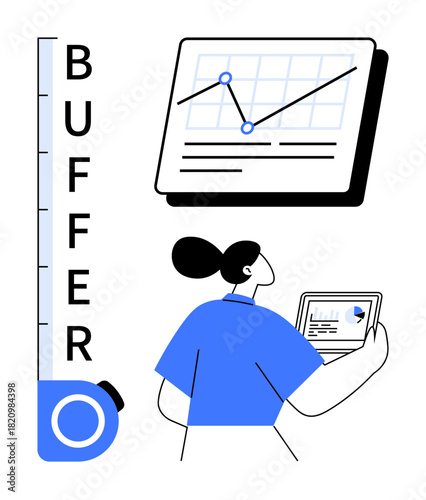 Professional analyzing marketing analytics on tablet with performance growth graph, chart grid. Ideal for data analytics, growth strategy, marketing, planning, business success, technology, simple