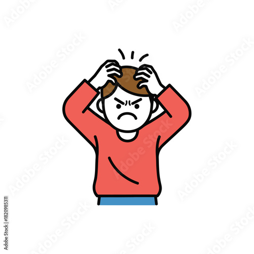 Frustrated person scratching head in anger.