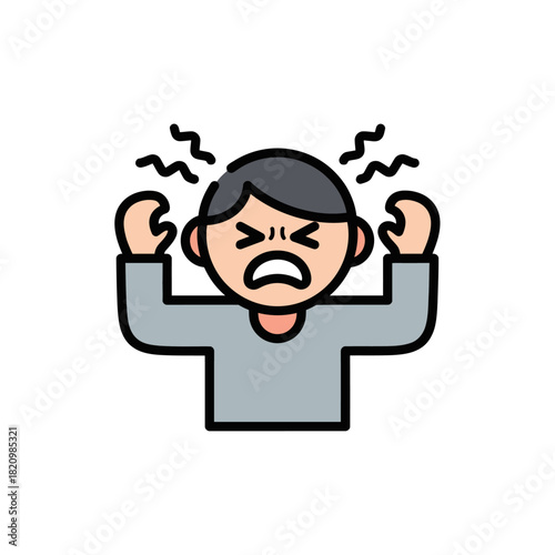 Frustrated Person Icon Showing Anger and Stress.