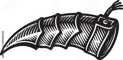 Black and white linocut illustration of a fantasy claw gauntlet used as a bdsm costume accessory for playful foreplay themes