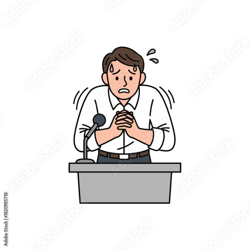 Nervous Man at Podium Sweating and Shaking.