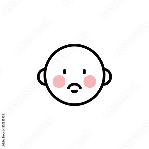 Sad baby face with rosy cheeks illustration.