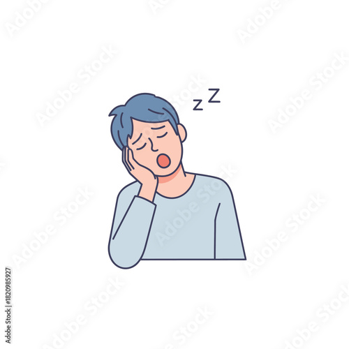 Sleepy young man yawning cartoon illustration.