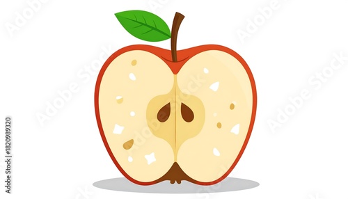 A cartoon apple cut in half showing the core, seeds, and texture of the fruit on a white background