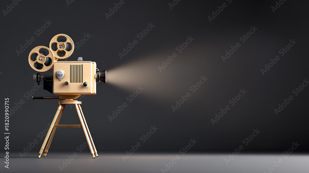 Obraz premium Gold cinematographer/film projector against a black background
