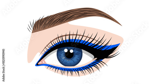 A closeup digitally rendered illustration of a blue eye with dramatic makeup