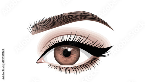 A closeup illustration of a brown eye with makeup