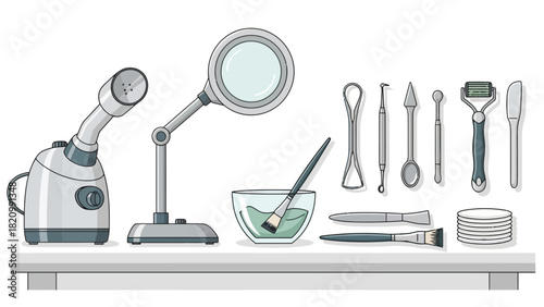 A collection of beauty and skincare tools displayed on a shelf
