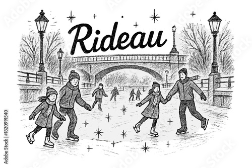 Group of people are skating on a frozen river