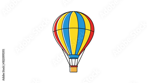 A colorful hot air balloon with red yellow and blue stripes