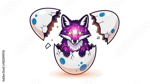 A cosmic fox hatches from a cracked egg