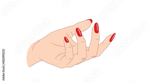 A drawing of a hand with red painted fingernails on a white background