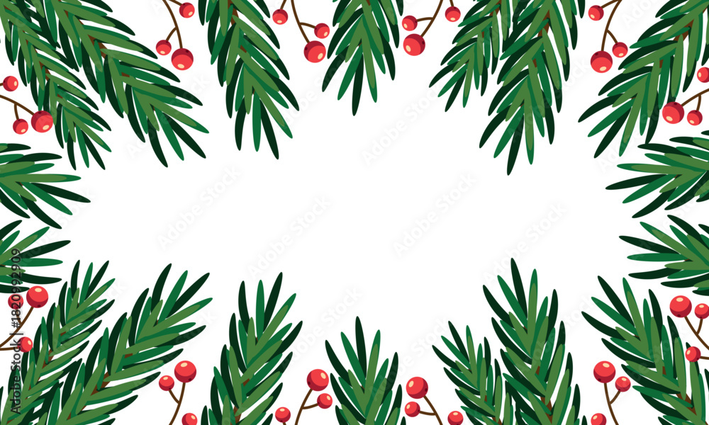 Fototapeta premium A Christmas frame with fir branches and holly berries. Vector illustration for Christmas and New Year.