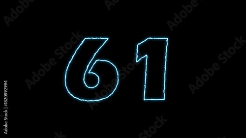 Glowing Number 61 Animation on Black Background.