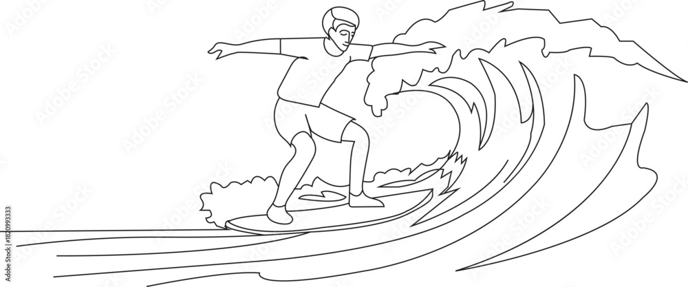 Obraz premium Sea water skating of a surfer continuous line art vector.