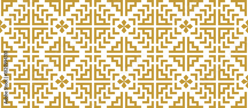 Gold seamless ethnic pattern, geometric background for fabric printing, background, wallpaper, carpet, clothing.