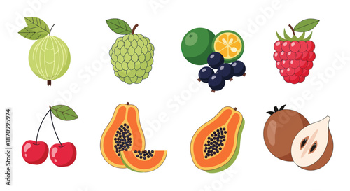 Assortment of colorful fruits isolated on white background for various uses