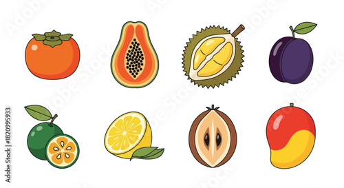 Assortment of colorful fruits isolated on white background for various uses