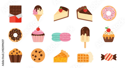 Assortment of desserts chocolate ice cream cake donuts and sweets