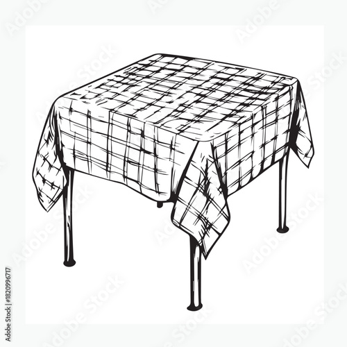 3D illustration of a table with a tablecloth