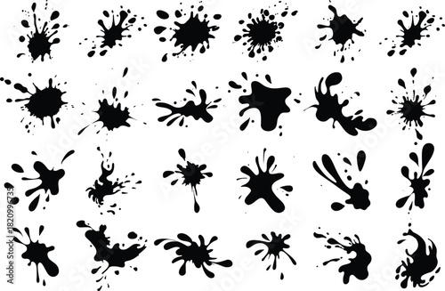  Collection of black ink splatter and splash textures