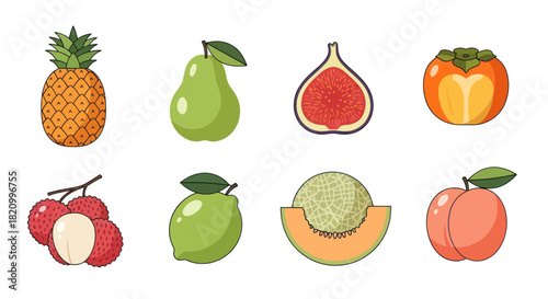 Assortment of fresh fruits pineapple pear fig persimmon and more