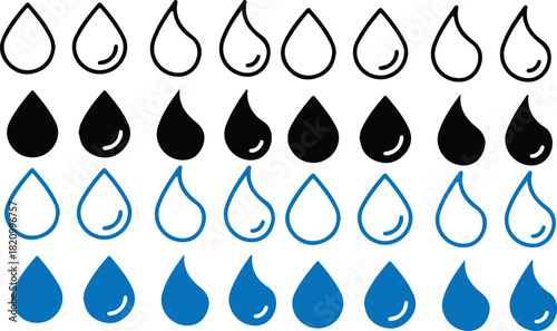 water drops bule black color icons set vector design art