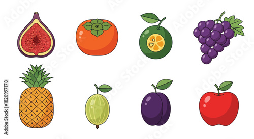Assortment of vibrant cartoon fruits for healthy eating and design