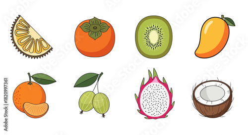 Assortment of vibrant fruit illustrations for healthy eating and design
