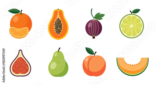 Assortment of vibrant fruits arranged on a white background for design