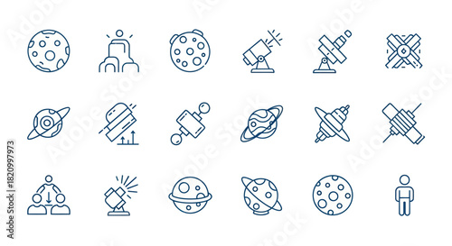 Astronomy icons celestial bodies telescopes and space exploration symbols
