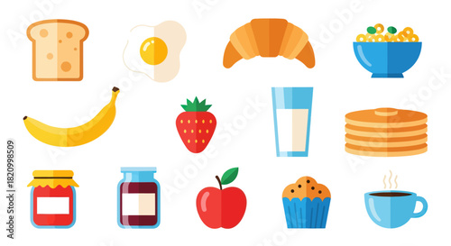 Breakfast food collection vector illustrations of various morning meal items
