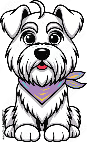 Cute white Schnauzer puppy wearing a bandana.