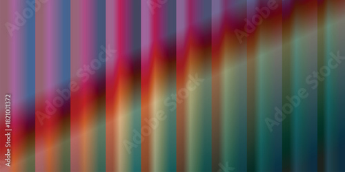 Neon abstract background..... Iridescent glass texture with vertical ribbed lines and soft blue, amber, violet gradient ripple. Holographic distortion, modern translucent surface, futuristic vector