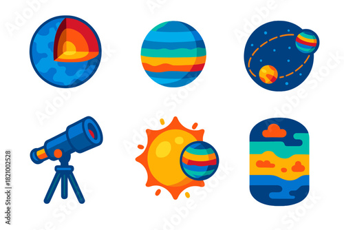 Exoplanet Atmosphere Layers. Isometric vector illustration set Exoplanet Atmospheres: layered planet cross-section, atmospheric