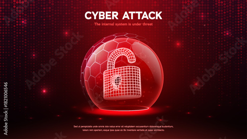 Cybersecurity Threat. Cyber Attack Warning With Red Shield Exclamation Mark. Cyber Alerts For System Safety. Security Warnings For Digital Protection. Weak Protection Vector Illustration