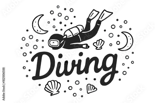 Man in a diving suit is swimming underwater
