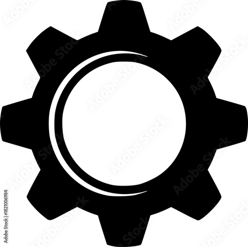 a black and white silhouette of a gear wheel, mechanical gear
