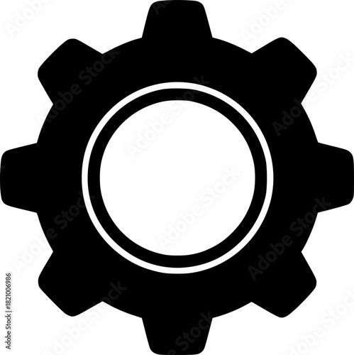 a black and white silhouette of a gear wheel, mechanical gear