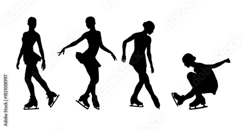 Set of figure skater women silhouettes - vector illustration