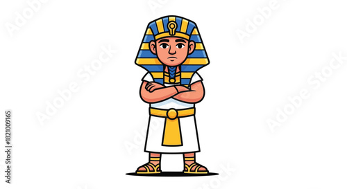 Cute Egyptian Pharaoh Cartoon Character Standing with Crossed Arms