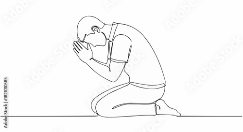 Man kneeling in prayer with hands clasped.
