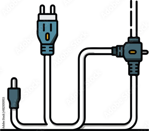 Electric plug, cable, and connector illustration.
