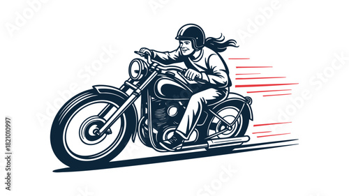Woman on fast classic motorcycle